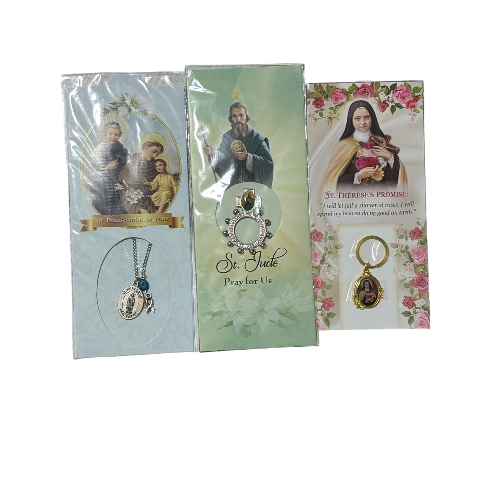 Catholic‎ Saint Medal Set St Peregrine Necklace St Jude Ring St Therese Keychain